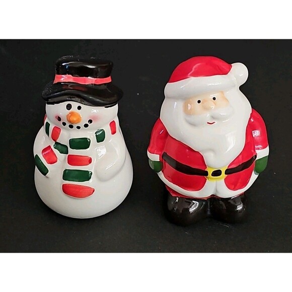 Charming Ceramic Christmas Santa & Snowman Salt & Pepper Shakers - Holiday Decor - Picture 2 of 9